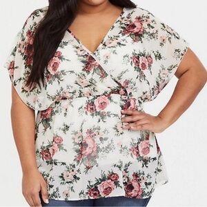 Torrid Georgette Floral Babydoll Flowy Blouse Top Size 3X Plus Size